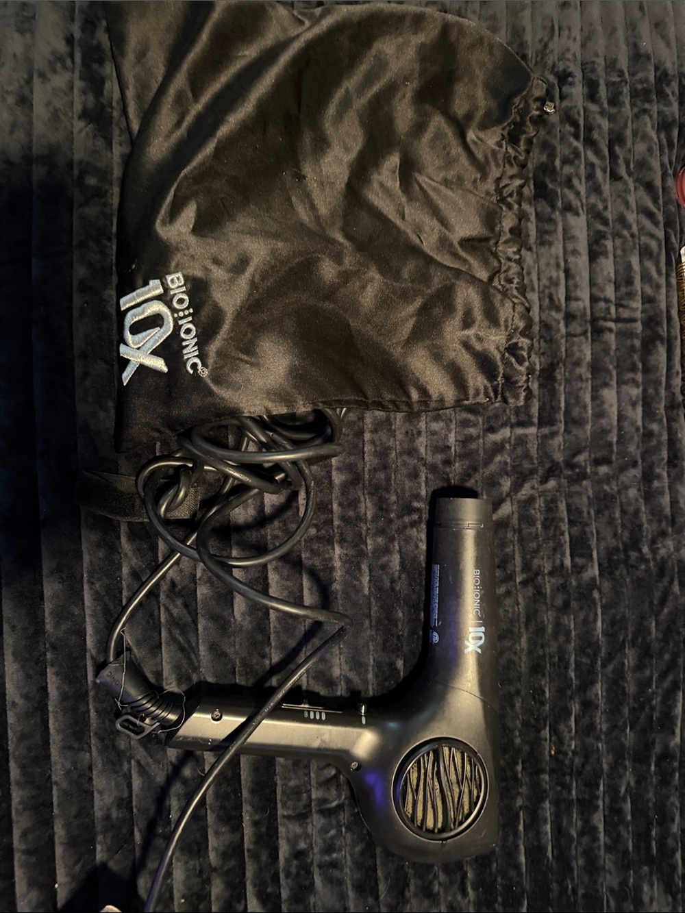 Bio Ionic Black Travel Hair Dryer with Protective Pouch